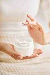 Beautiful Woman Hands, female Hands Applying Cream, Lotion, Spa and Manicure concept, Female hands with french manicure