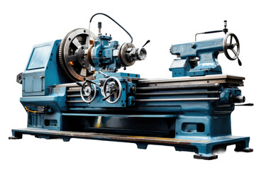 Colorful Heavy Duty Industrial Lathe Machine on White or PNG Transparent Background.