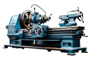 Colorful Heavy Duty Industrial Lathe Machine on White or PNG Transparent Background.