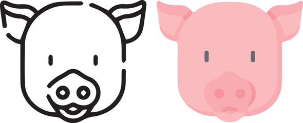 Vector illustration of animal faces. lineal and color with cute style.