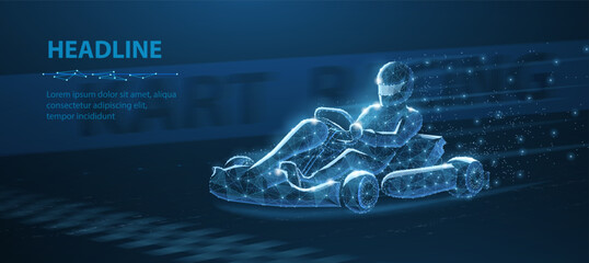 Fast karting racer on blue. Go kart race. - obrazy, fototapety, plakaty