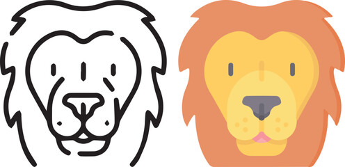 Vector illustration of animal faces. lineal and color with cute style.