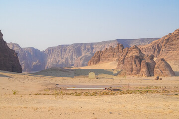 Maraya in AlUla, Saudi Arabia. Mirrored building in the middle of desert on Summer.