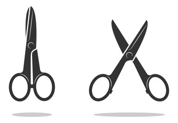 Set scissor icon. Scissors vector design element or logo template. Black and white silhouette isolated. - obrazy, fototapety, plakaty