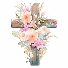 The crucifix is decorated with flowers
