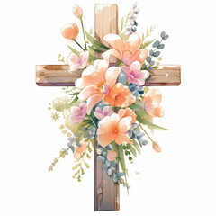 The crucifix is decorated with flowers