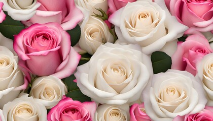 pink and white roses, closeup