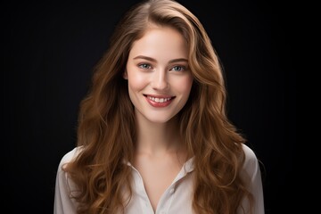 portrait of a smiling young girl on black background