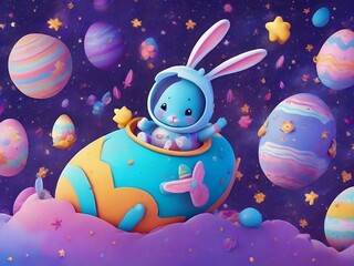 innovative background that blends the Easter theme with a space journey, featuring eggs floating among the stars and space bunnies 1