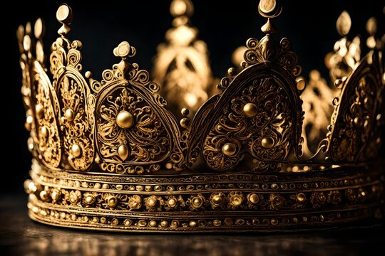 An ancient queen's crown, with ornate patterns and historical symbolism, showcasing the timeless elegance of royalty in a close-up shot