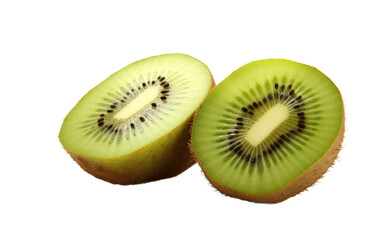 Pieces of Tasty Kiwi Fruit Cut in Half on White or PNG Transparent Background.