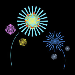 Colorful Festival firework explosion on black background.
Holiday fireworks for new year or celebretion. Vector illustration
