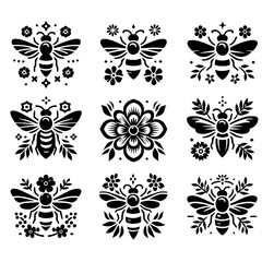 set of bee and flower icon logo designs