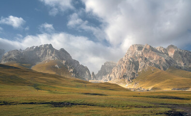 An autumn mountains of Kyrgyzstan. Aksai valley, Naryn region,