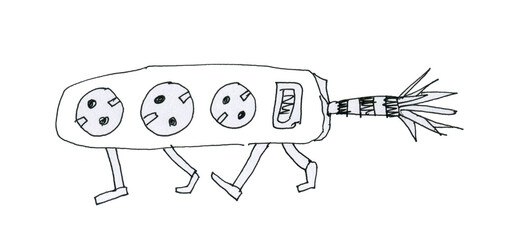 Living electrical appliance. Socket on the legs. Cartoon electrical socket.