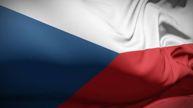 Close-up view of Czech Republic national flag fluttering in the wind.