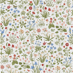 Millefleurs. Seamless pattern. Vintage vector botanical illustration. Green - 692030560