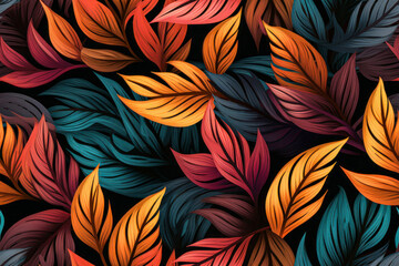 multi-color leaves illustration, seamless, repeatable pattern