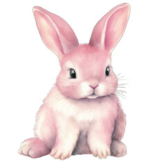 Obraz premium Cute pink bunny, Easter illustration, watercolor. Isolated on transparent background