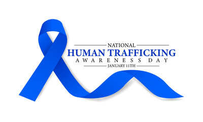 National human trafficking awareness day and 11th of January  . Blue ribbon awareness and text. Vector illustration. Banner, poster, card, background design. - obrazy, fototapety, plakaty