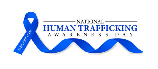 National human trafficking awareness day and 11th of January  . Blue ribbon awareness and text. Vector illustration. Banner, poster, card, background design.