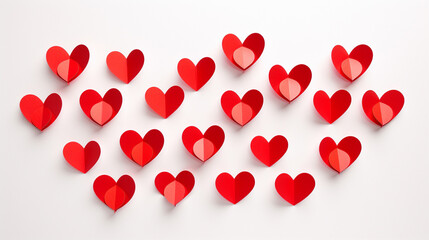 Paper art red hearts on white background.