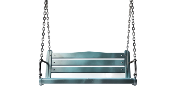 Gorgeous Park Swing Suspended From Chain on White or PNG Transparent Background.