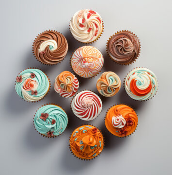 cupcakes, frosting, gourmet, dessert, bakery, sweet, icing, swirls, pink, white, confectionery, baked goods, treats, frosted, cupcake assortment, pastel colors, vanilla, buttercream, piped icing, suga