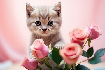 little kitten with flowers