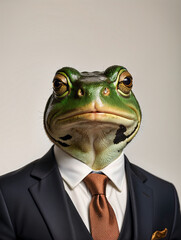 Green frog in a business suit