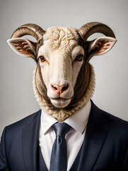 Sheep (ram) in a business suit