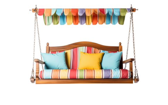 Decorative Park Swing with a Wooden on White or PNG Transparent Background.