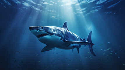 Shark in deep blue ocean generative ai.