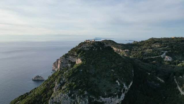 aerial view of aggelokastro in corfu