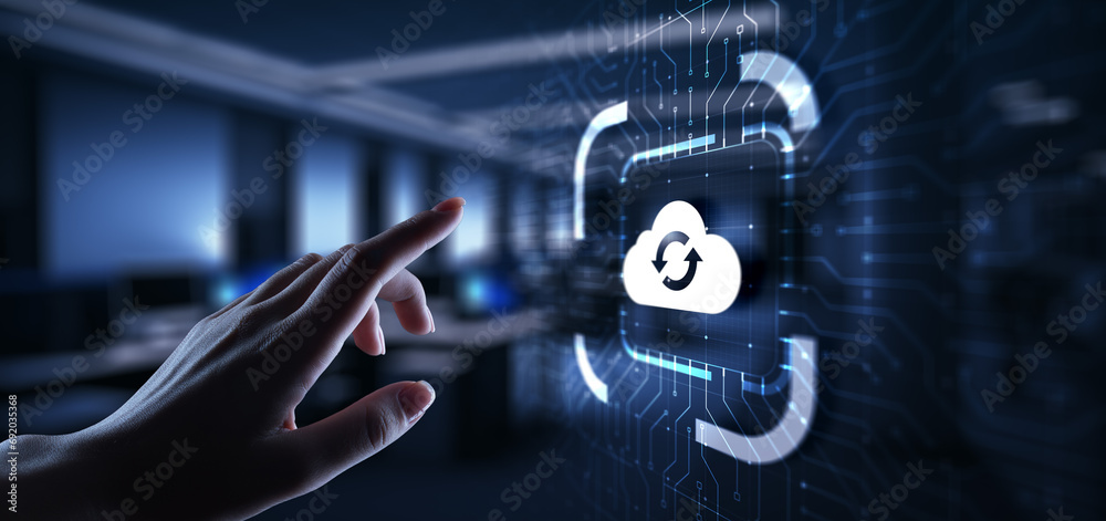 Poster cloud technology computing and data storage concept on virtual screen.