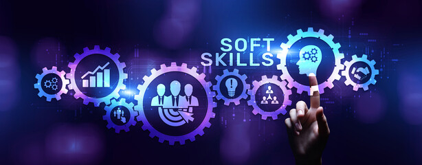 Soft skill personal development business concept on virtual screen.