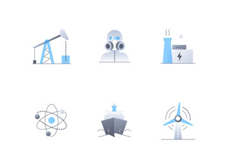 Industrialization and energy sources - flat design style icons set