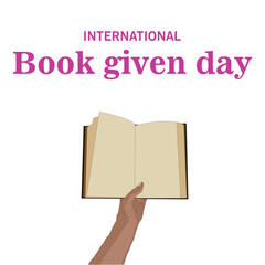 Vector illustration on the theme of international day of giving book. Hand holding open book on white background