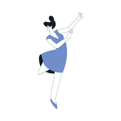 Woman Character Dance Happily at Retro Party Vector Illustration