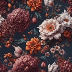 Seamless Flower Leaves Floral Texture Fabric Pattern Graphics Backgrounds Design.Summer Spring Botanical Nature Ornament Plants Garden Decoration Abstract Textile Print Wallpaper Vector Illustration