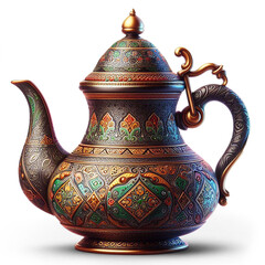 Beautiful vintage metal Moroccan teapot. Isolated PNG