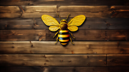 Wooden Background adorned by a graceful bee, creating a harmonious blend of rustic beauty and gentle elegance