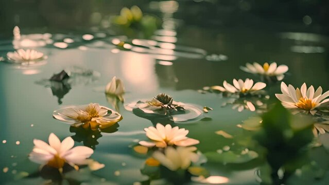 Abstract beautiful close up spring pond water. Ai generated.