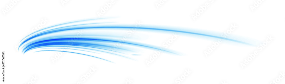 Poster Blue stripes in the form of drill, turns and swirl. Undulate wave swirl swoosh, dynamic twisted lines. Transparent blue sparkling light line element.