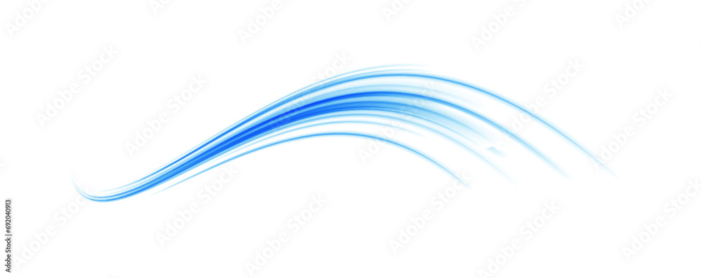 Poster Blue stripes in the form of drill, turns and swirl. Undulate wave swirl swoosh, dynamic twisted lines. Transparent blue sparkling light line element.