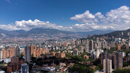 Medellin, Antioquia - Colombia. November 13, 2023. Panoramic of the El Poblado neighborhood, Commune number 14