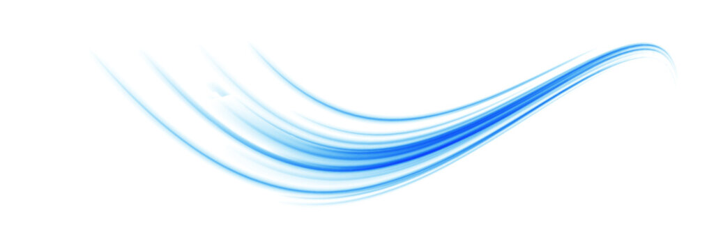 Wavy transparent curved lines in the form of the movement of sound waves in a set of different shapes of whirlpool. Light, light garland PNG. 