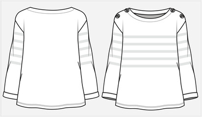 BOAT NECK STRIPER KNIT TOP WITH BUTTONED DETAILFOR WOMEN AND TEEN GIRLS IN  VECTOR ILLUSTRATION FILE - obrazy, fototapety, plakaty