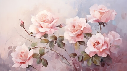 Painted art delicate pink roses banner

