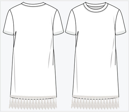 SHORT SLEEVES KNIT TUBE DRESS WITH LACE TRIM  DETAIL DESIGNED FOR WOMEN  AND YOUNG WOMEN IN VECTOR ILLUSTRATION 
